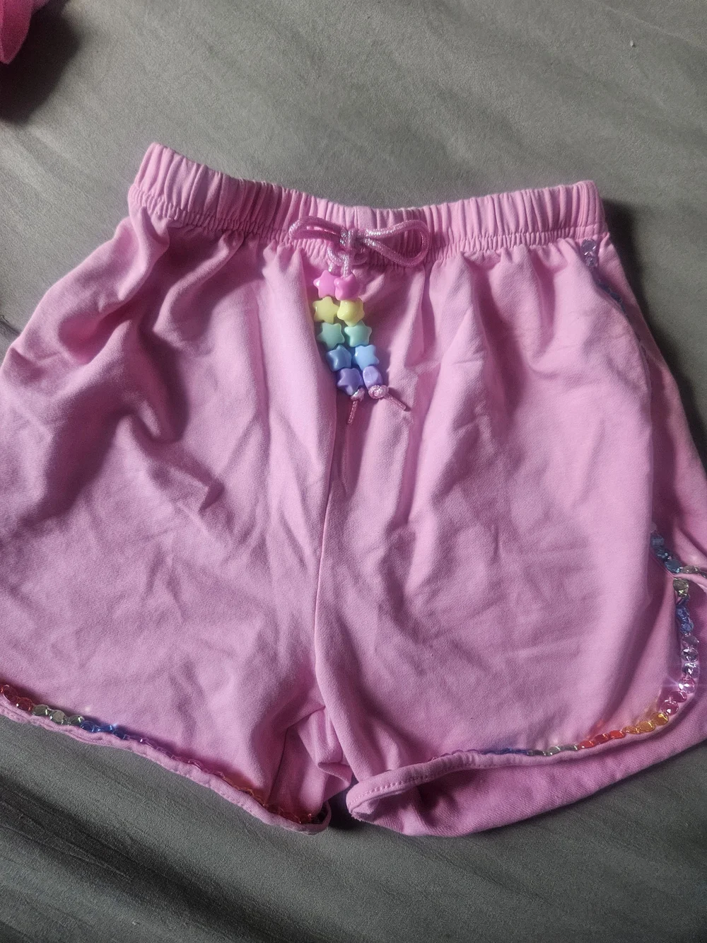 Lola + The Boys Pink Short Set Cherry & Rainbow Neck Trim